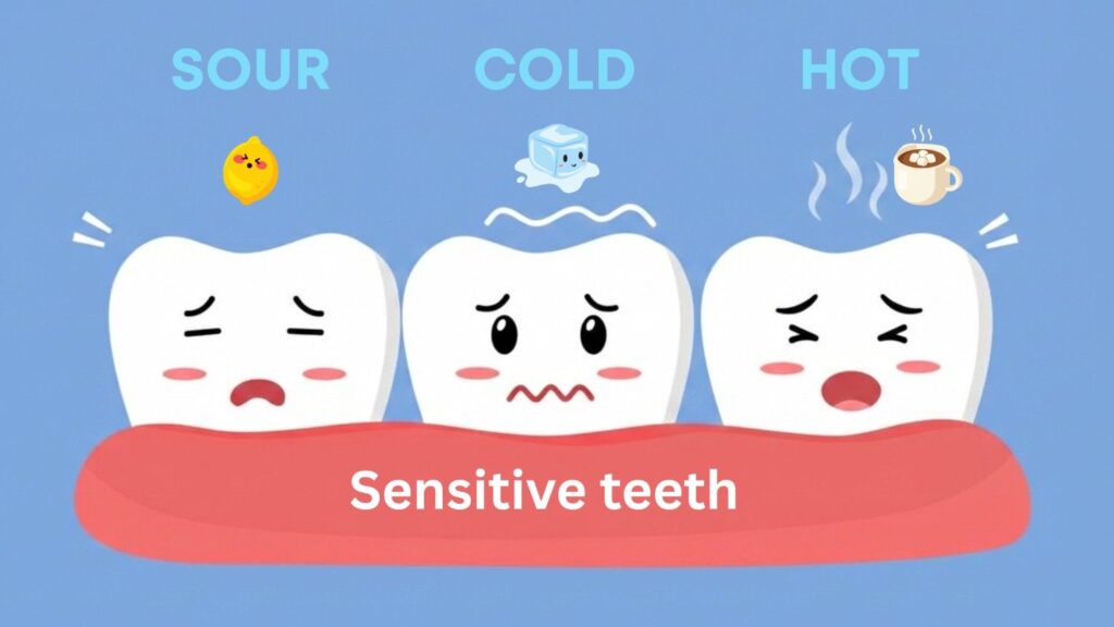 showing tooth sensitivity to hot, cold, and sour foods with distressed tooth characters.