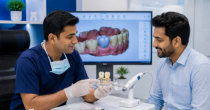 Zirconia and metal dental crown samples at Smilescape Dental Care Tiruvallur