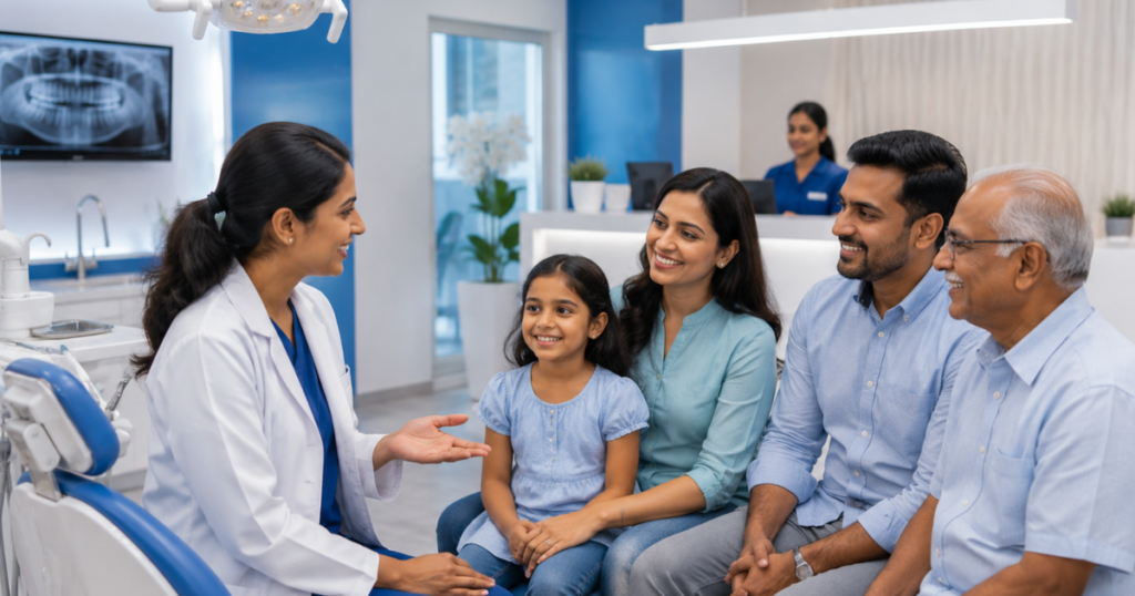 Family visiting Smilescape Dental Care clinic in Salem for a dental checkup