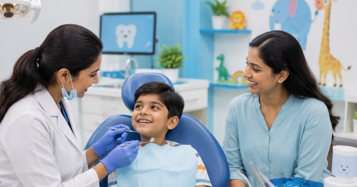 Kids dentist examining a young patient at Smilescape Dental Care Anna Nagar