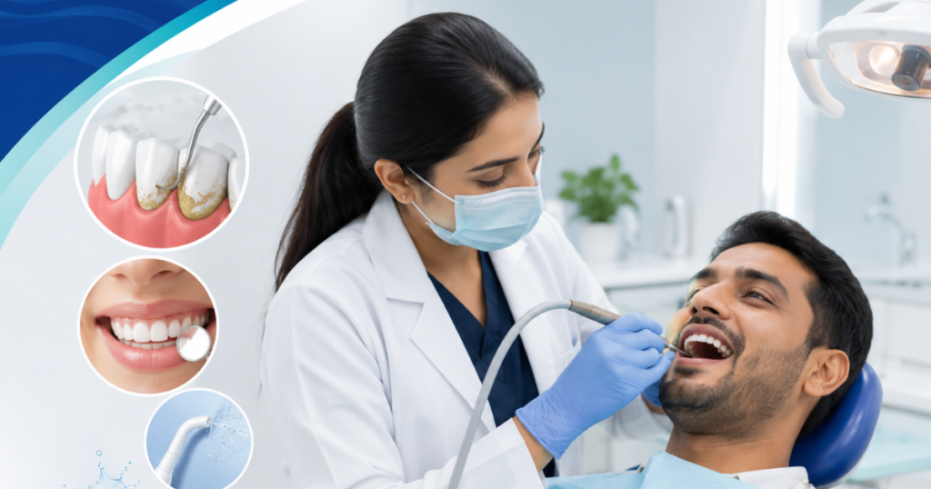 Dentist performing professional teeth cleaning at Smilescape Dental Care Salem