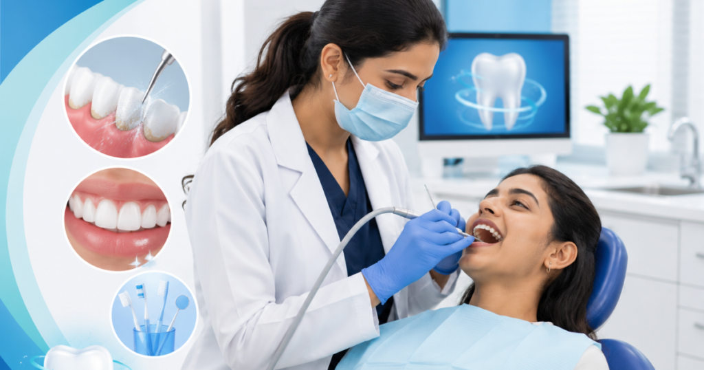 Dentist performing professional teeth cleaning at Smilescape Dental Care Tiruvallur