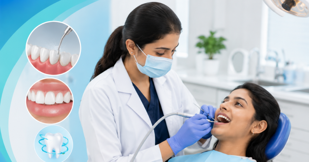 Dentist performing professional teeth cleaning at Smilescape Dental Care Tiruvannamalai