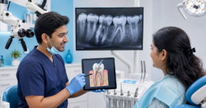 Dentist performing root canal treatment at Smilescape Dental Care Salem