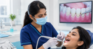 Dentist performing professional teeth cleaning at Smilescape Dental Care Anna Nagar